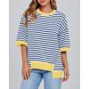imageBTFBM Women Oversized Striped T Shirts Short Sleeve Summer Tops Casual Loose Crewneck High Low Hem Color Block Y2k TeesBlue White