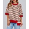 imageBTFBM Women Oversized Striped T Shirts Short Sleeve Summer Tops Casual Loose Crewneck High Low Hem Color Block Y2k TeesBrown White