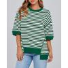 imageBTFBM Women Oversized Striped T Shirts Short Sleeve Summer Tops Casual Loose Crewneck High Low Hem Color Block Y2k TeesGreen White