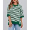 imageBTFBM Women Oversized Striped T Shirts Short Sleeve Summer Tops Casual Loose Crewneck High Low Hem Color Block Y2k TeesGreen White