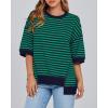 imageBTFBM Women Oversized Striped T Shirts Short Sleeve Summer Tops Casual Loose Crewneck High Low Hem Color Block Y2k TeesNavy Green