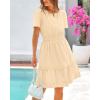 imageBTFBM Womens Casual V Neck Dresses 2025 Summer Spring Short Sleeve Sundress Smocked Waist A Line Tiered Mini DressApricot