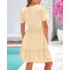 imageBTFBM Womens Casual V Neck Dresses 2025 Summer Spring Short Sleeve Sundress Smocked Waist A Line Tiered Mini DressApricot