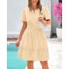 imageBTFBM Womens Casual V Neck Dresses 2025 Summer Spring Short Sleeve Sundress Smocked Waist A Line Tiered Mini DressApricot