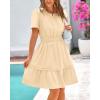 imageBTFBM Womens Casual V Neck Dresses 2025 Summer Spring Short Sleeve Sundress Smocked Waist A Line Tiered Mini DressApricot