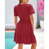 imageBTFBM Womens Casual V Neck Dresses 2025 Summer Spring Short Sleeve Sundress Smocked Waist A Line Tiered Mini DressWine Red
