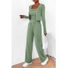 imageBTFBM Womens Fall Lounge Sets 3 Piece Outfit Tracksuits Casual Long Sleeve Tops High Waisted Sweatpants SetSolid Bean Green
