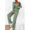 imageBTFBM Womens Fall Lounge Sets 3 Piece Outfit Tracksuits Casual Long Sleeve Tops High Waisted Sweatpants SetSolid Bean Green