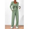 imageBTFBM Womens Fall Lounge Sets 3 Piece Outfit Tracksuits Casual Long Sleeve Tops High Waisted Sweatpants SetSolid Bean Green