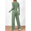 imageBTFBM Womens Fall Lounge Sets 3 Piece Outfit Tracksuits Casual Long Sleeve Tops High Waisted Sweatpants SetSolid Bean Green