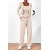 imageBTFBM Womens Fall Lounge Sets 3 Piece Outfit Tracksuits Casual Long Sleeve Tops High Waisted Sweatpants SetSolid Beige White