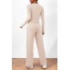 imageBTFBM Womens Fall Lounge Sets 3 Piece Outfit Tracksuits Casual Long Sleeve Tops High Waisted Sweatpants SetSolid Beige White