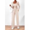 imageBTFBM Womens Fall Lounge Sets 3 Piece Outfit Tracksuits Casual Long Sleeve Tops High Waisted Sweatpants SetSolid Beige White