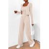 imageBTFBM Womens Fall Lounge Sets 3 Piece Outfit Tracksuits Casual Long Sleeve Tops High Waisted Sweatpants SetSolid Beige White