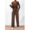 imageBTFBM Womens Fall Lounge Sets 3 Piece Outfit Tracksuits Casual Long Sleeve Tops High Waisted Sweatpants SetSolid Brown