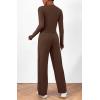 imageBTFBM Womens Fall Lounge Sets 3 Piece Outfit Tracksuits Casual Long Sleeve Tops High Waisted Sweatpants SetSolid Brown