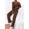 imageBTFBM Womens Fall Lounge Sets 3 Piece Outfit Tracksuits Casual Long Sleeve Tops High Waisted Sweatpants SetSolid Brown