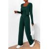 imageBTFBM Womens Fall Lounge Sets 3 Piece Outfit Tracksuits Casual Long Sleeve Tops High Waisted Sweatpants SetSolid Dark Green