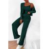 imageBTFBM Womens Fall Lounge Sets 3 Piece Outfit Tracksuits Casual Long Sleeve Tops High Waisted Sweatpants SetSolid Dark Green