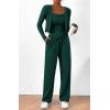 imageBTFBM Womens Fall Lounge Sets 3 Piece Outfit Tracksuits Casual Long Sleeve Tops High Waisted Sweatpants SetSolid Dark Green