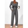 imageBTFBM Womens Fall Lounge Sets 3 Piece Outfit Tracksuits Casual Long Sleeve Tops High Waisted Sweatpants SetSolid Dark Grey