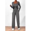 imageBTFBM Womens Fall Lounge Sets 3 Piece Outfit Tracksuits Casual Long Sleeve Tops High Waisted Sweatpants SetSolid Dark Grey