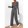 imageBTFBM Womens Fall Lounge Sets 3 Piece Outfit Tracksuits Casual Long Sleeve Tops High Waisted Sweatpants SetSolid Dark Grey