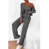 imageBTFBM Womens Fall Lounge Sets 3 Piece Outfit Tracksuits Casual Long Sleeve Tops High Waisted Sweatpants SetSolid Dark Grey