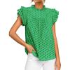 imageBTFBM Casual Summer Tops for Women 2025 Short Ruffle Sleeves Shirts Crew Neck Hollow Out Lace Embroidered BlousesGreen