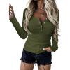 imageBTFBM Women Long Sleeve Shirts Fall Tops V Neck Button Up Slim Fit Ribbed Knit Solid Color Casual Shirts 2024Solid Army Green