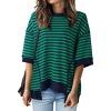imageBTFBM Women Oversized Striped T Shirts Short Sleeve Summer Tops Casual Loose Crewneck High Low Hem Color Block Y2k TeesNavy Green