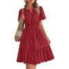 imageBTFBM Womens Casual V Neck Dresses 2025 Summer Spring Short Sleeve Sundress Smocked Waist A Line Tiered Mini DressWine Red