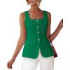 imageBTFBM Womens Sleeveless Suit Vests Dressy Casual Square Neck Business Work Waistcoat Summer Button Up Blazer Vest TopsGreen