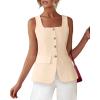 imageBTFBM Womens Sleeveless Suit Vests Dressy Casual Square Neck Business Work Waistcoat Summer Button Up Blazer Vest TopsLight Khaki