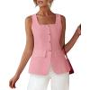 imageBTFBM Womens Sleeveless Suit Vests Dressy Casual Square Neck Business Work Waistcoat Summer Button Up Blazer Vest TopsPink