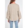 imageBTFBM Womens Casual V Neck Ribbed Knit Shirts 2025 Fall Pullover Tunic Tops Loose Balloon Long Sleeve Blouses TopSolid Apricot