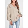 imageBTFBM Womens Casual V Neck Ribbed Knit Shirts 2025 Fall Pullover Tunic Tops Loose Balloon Long Sleeve Blouses TopSolid Apricot
