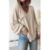 imageBTFBM Womens Casual V Neck Ribbed Knit Shirts 2025 Fall Pullover Tunic Tops Loose Balloon Long Sleeve Blouses TopSolid Apricot