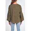 imageBTFBM Womens Casual V Neck Ribbed Knit Shirts 2025 Fall Pullover Tunic Tops Loose Balloon Long Sleeve Blouses TopSolid Army Green