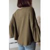 imageBTFBM Womens Casual V Neck Ribbed Knit Shirts 2025 Fall Pullover Tunic Tops Loose Balloon Long Sleeve Blouses TopSolid Army Green