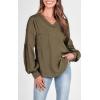 imageBTFBM Womens Casual V Neck Ribbed Knit Shirts 2025 Fall Pullover Tunic Tops Loose Balloon Long Sleeve Blouses TopSolid Army Green