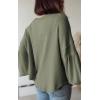 imageBTFBM Womens Casual V Neck Ribbed Knit Shirts 2025 Fall Pullover Tunic Tops Loose Balloon Long Sleeve Blouses TopSolid Bean Green