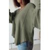 imageBTFBM Womens Casual V Neck Ribbed Knit Shirts 2025 Fall Pullover Tunic Tops Loose Balloon Long Sleeve Blouses TopSolid Bean Green