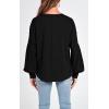 imageBTFBM Womens Casual V Neck Ribbed Knit Shirts 2025 Fall Pullover Tunic Tops Loose Balloon Long Sleeve Blouses TopSolid Black