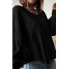 imageBTFBM Womens Casual V Neck Ribbed Knit Shirts 2025 Fall Pullover Tunic Tops Loose Balloon Long Sleeve Blouses TopSolid Black