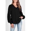 imageBTFBM Womens Casual V Neck Ribbed Knit Shirts 2025 Fall Pullover Tunic Tops Loose Balloon Long Sleeve Blouses TopSolid Black