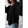 imageBTFBM Womens Casual V Neck Ribbed Knit Shirts 2025 Fall Pullover Tunic Tops Loose Balloon Long Sleeve Blouses TopSolid Black