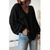 imageBTFBM Womens Casual V Neck Ribbed Knit Shirts 2025 Fall Pullover Tunic Tops Loose Balloon Long Sleeve Blouses TopSolid Black
