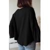 imageBTFBM Womens Casual V Neck Ribbed Knit Shirts 2025 Fall Pullover Tunic Tops Loose Balloon Long Sleeve Blouses TopSolid Black