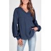 imageBTFBM Womens Casual V Neck Ribbed Knit Shirts 2025 Fall Pullover Tunic Tops Loose Balloon Long Sleeve Blouses TopSolid Blue